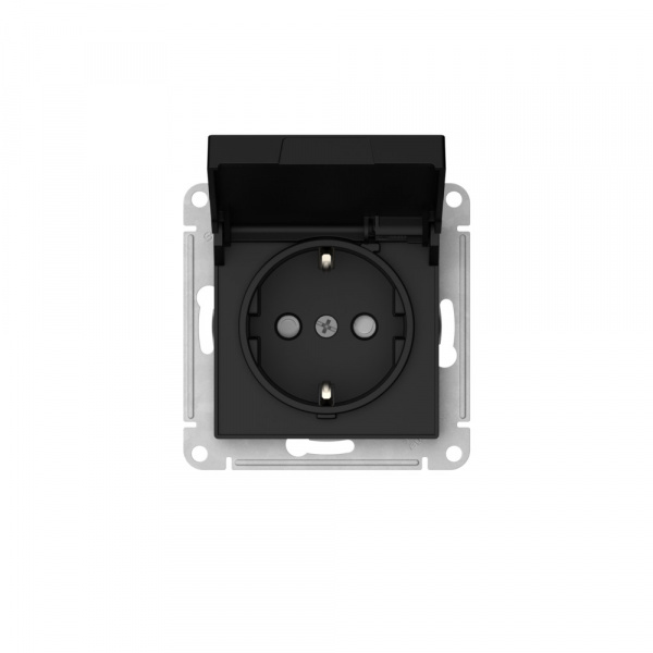 Systeme Electric AtlasDesign Карбон Розетка с заземл. со шторк. с крышкой, 16А,IP20,мех., быстрозажим. клем.
