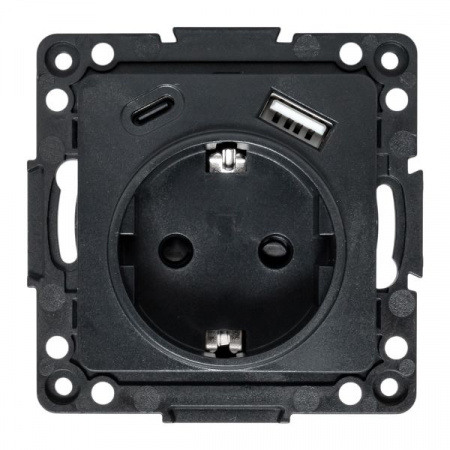 EKF Стокгольм Механизм Розетки 1-местной с/з, USB A+C 16А винтовые клеммы черный с защ. штор.