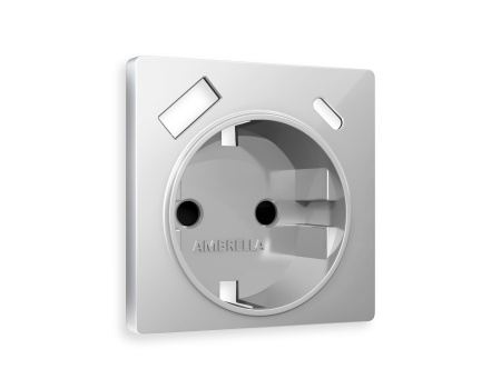 Лицевая панель ALFA (Серебро глянец) для электрической розетки с заземлением со шторками 2USB A+C QUANT AP4100