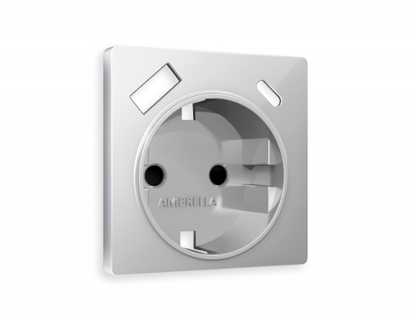 Лицевая панель ALFA (Серебро глянец) для электрической розетки с заземлением со шторками 2USB A+C QUANT AP4100