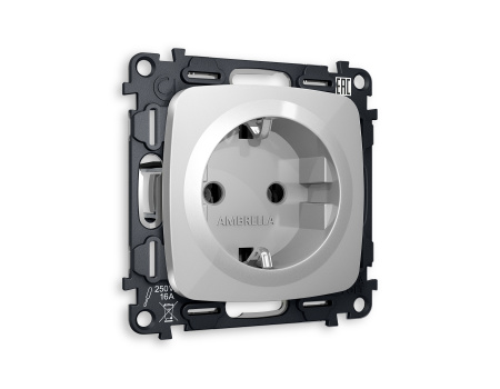 Комплект механизма электрической розетки OMEGA MO406010 Серебро глянец с заземлением на винтовых зажимах 2P+E 16A-250V QUANT