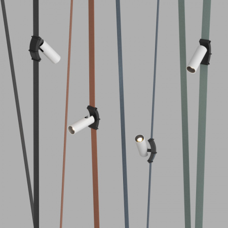 DK5547-BW+BK Поворотный светильник для трека-ремня Belty, серия Spot, со светодиодом, D35*L126.5мм, 48V DC, 7W, RA90, 30°, 3000K, IP20, белый с черным, алюминий