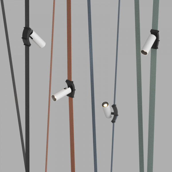 DK5547-BW+BK Поворотный светильник для трека-ремня Belty, серия Spot, со светодиодом, D35*L126.5мм, 48V DC, 7W, RA90, 30°, 3000K, IP20, белый с черным, алюминий