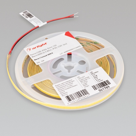 Arlight Лента COB-X504-5mm 12V Warm3000 (6.5 W/m, IP20, CSP, 5m) (-)
