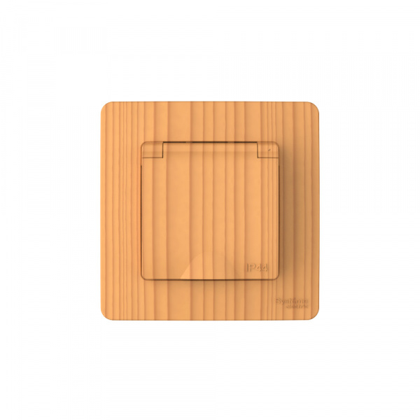 Systeme Electric Blanca внутр Ясень Розетка с/з IP44 со шторками, с крышкой, 16А, 250В