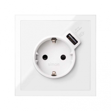 Simon 100 Кит 1 пост механизм 1 розетка Schuko с з/у USB SC 2.1А + суппорт