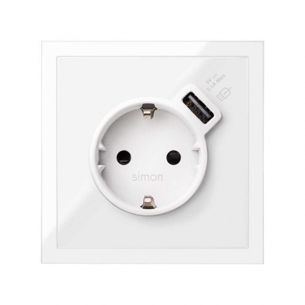 Simon 100 Кит 1 пост механизм 1 розетка Schuko с з/у USB SC 2.1А + суппорт