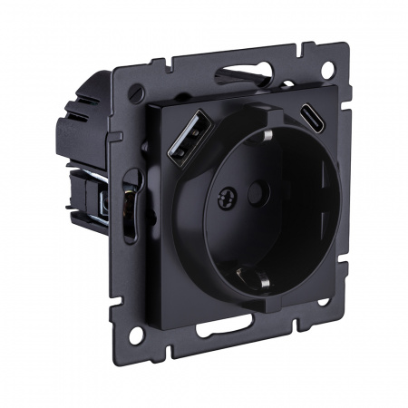 Розетка штепсельная SCHUKO 16A/250 В с USB A+C 20W, черный матовый Kollinger REA-004BM для Aspekt, Eleganz, Reflex