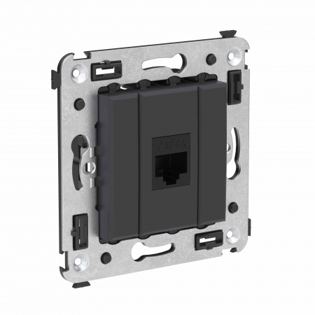 DKC Avanti Компьютерная розетка RJ-45 без шторки в стену, кат.6А одинарная, Черный матовый