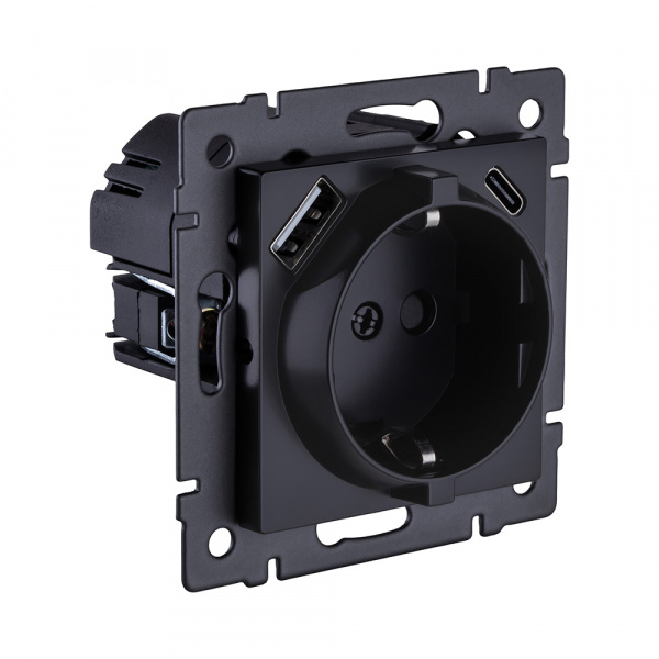 Розетка штепсельная SCHUKO 16A/250 В с USB A+C 20W, черный матовый Kollinger REA-004BM для Aspekt, Eleganz, Reflex