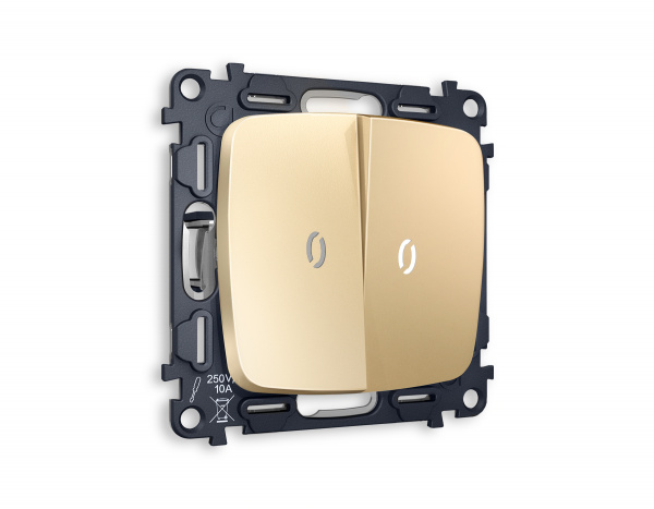 Комплект механизма 2-клавишного проходного выключателя с подсветкой 5600K OMEGA MO604035 Шампань QUANT