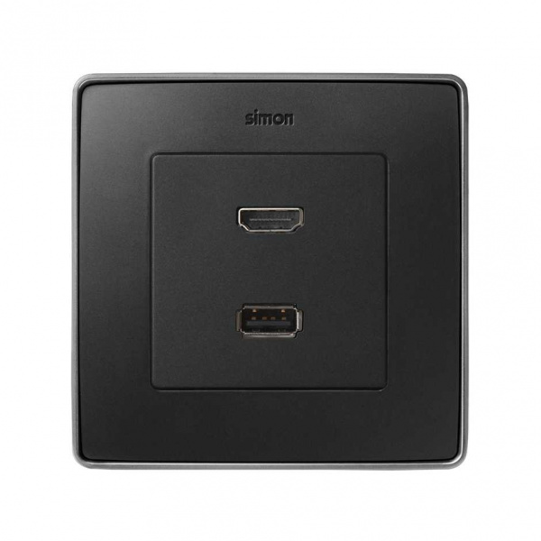 Simon 82 Накладка для розетки HDMI + USB 2.0 для передачи данных цвета графит