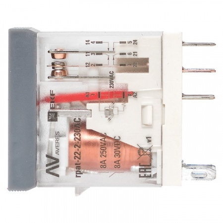 EKF AVERES Реле промежуточное с кнопкой и мех. Индикацией RPAt 22/2 8A 230В AC