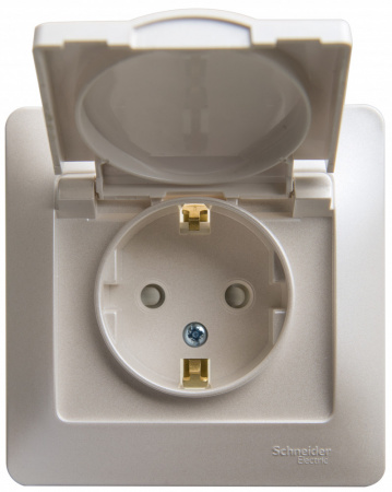 SE Glossa Перламутр Розетка с/з со шторками с крышкой, 16А, IP20 (в сборе)
