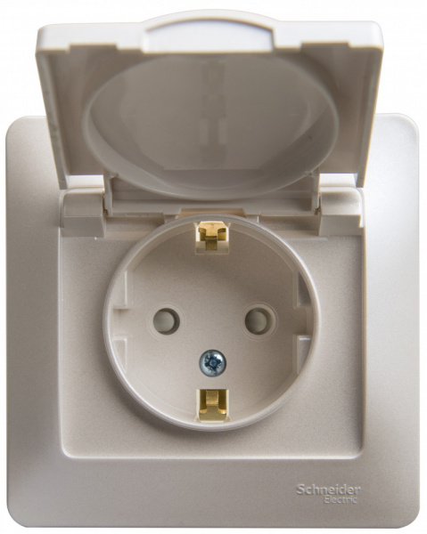 SE Glossa Перламутр Розетка с/з со шторками с крышкой, 16А, IP20 (в сборе)
