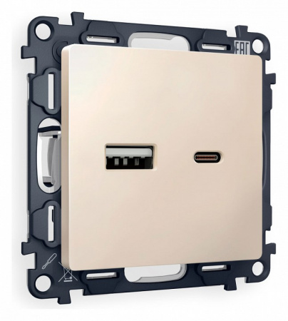 Комплект механизма розетки ALFA MA331010 Бежевый матовый 2USB A+C 20W быстрая зарядка QUANT