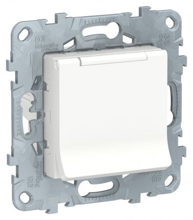 SE Unica New Бел Розетка с/з со шторками, с крышкой, 16А, 250В, IP40