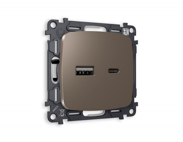 Комплект механизма розетки OMEGA MO641010 Темная бронза матовый 2USB A+C 20W быстрая зарядка QUANT