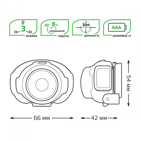 Налобный светодиодный фонарь Gauss от батареек 66х54 120 лм GF302
