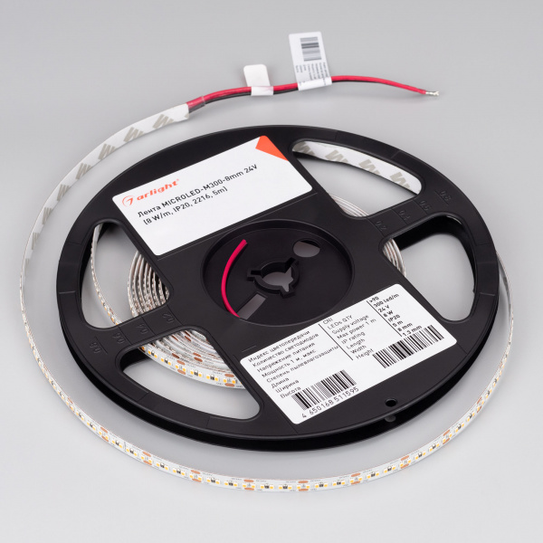 Лента MICROLED-M300-8mm 24V Cool 8K (8 W/m, IP20, 2216, 5m) (Arlight, 8 Вт/м, IP20)