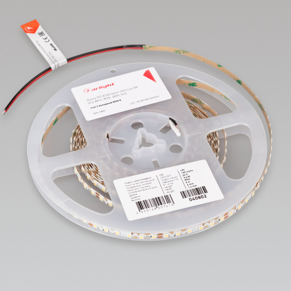 Arlight Лента RZ-A120-6mm 24V Cool 8K (9.6 W/m, IP20, 2835, 5m) (-)