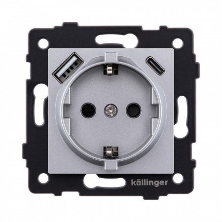 Розетка штепсельная SCHUKO 16A/250 В с USB A+C 20W, серый Kollinger REA-004GY для Aspekt, Eleganz, Reflex