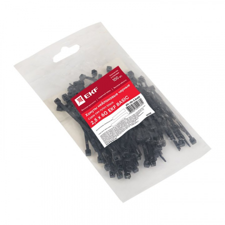 EKF Basic Хомут нейлоновый черный (2,5х60) (100шт.)