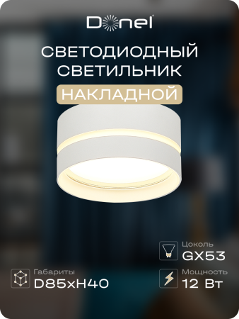 Donel Светильник накладной, GX53, D85xH40мм, IP20, белый, без лампы, DN02010R1W