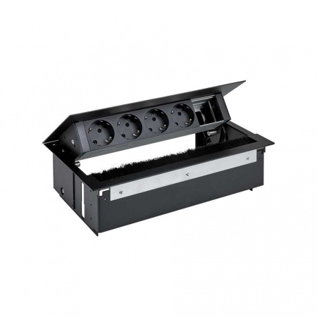 Simon 400 Черный Врезной розеточный блок с крышкой, ввод щетка, 4x2P+E, 1 пустое отвертие