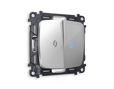 Комплект механизма 2-клавишного выключателя с подсветкой 10000K OMEGA MO404020 Серебро глянец QUANT