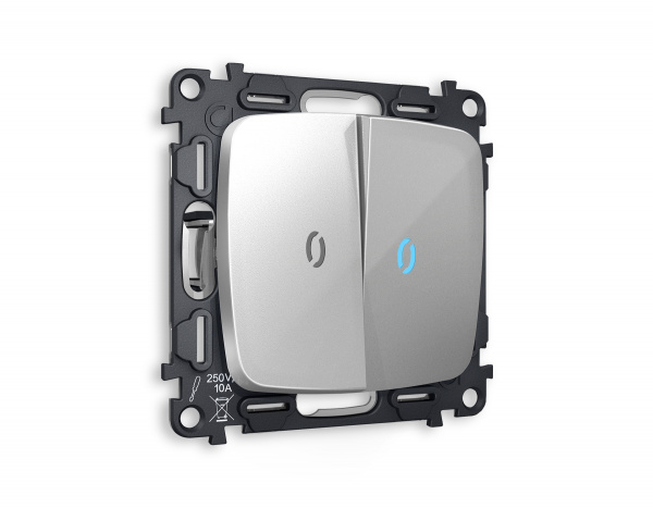 Комплект механизма 2-клавишного выключателя с подсветкой 10000K OMEGA MO404020 Серебро глянец QUANT