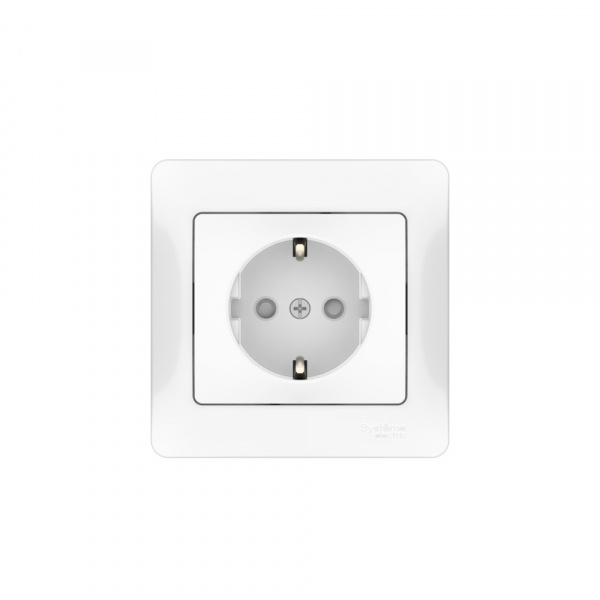 Systeme Electric Glossa Белый Розетка с заземлением со шторками, 16А, в сборе, быстрозажим. клем.