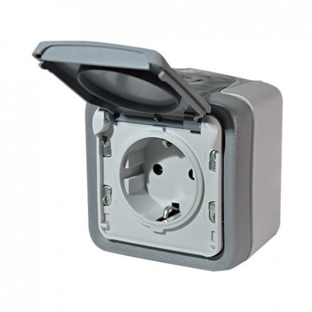 Legrand Plexo Серый Розетка с/з с крышкой, винтовой зажим, накладная, в сборе IP55