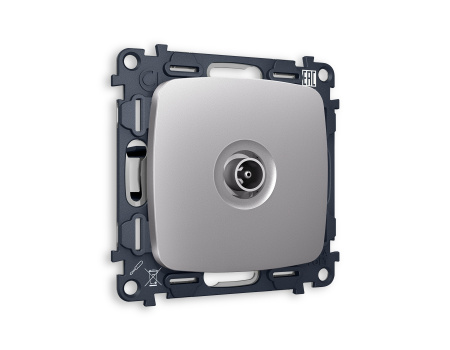 Комплект механизма TV розетки проходной OMEGA MO513030 Сталь матовый 5-1000 MHz 4dB QUANT