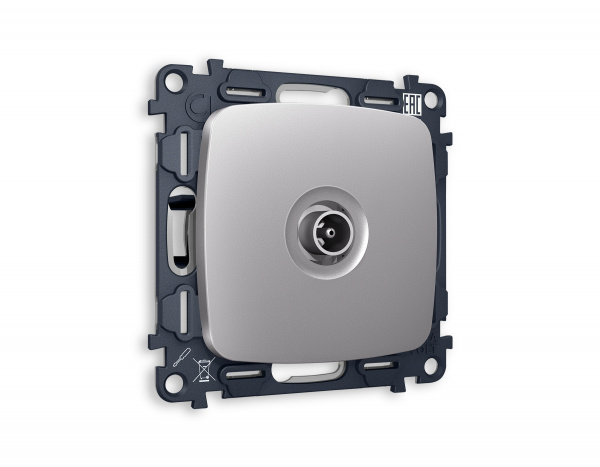 Комплект механизма TV розетки проходной OMEGA MO513030 Сталь матовый 5-1000 MHz 4dB QUANT