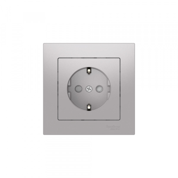 Systeme Electric AtlasDesign Алюминий Розетка с заземлением со шторками, 16А, в сборе, быстрозажим. клем.