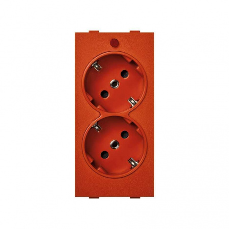 Simon Connect Розетка двойная с заземлением и шторками Schuko 2Р+Е 16A 250В~ оранжевого цвета с винтовым подключением