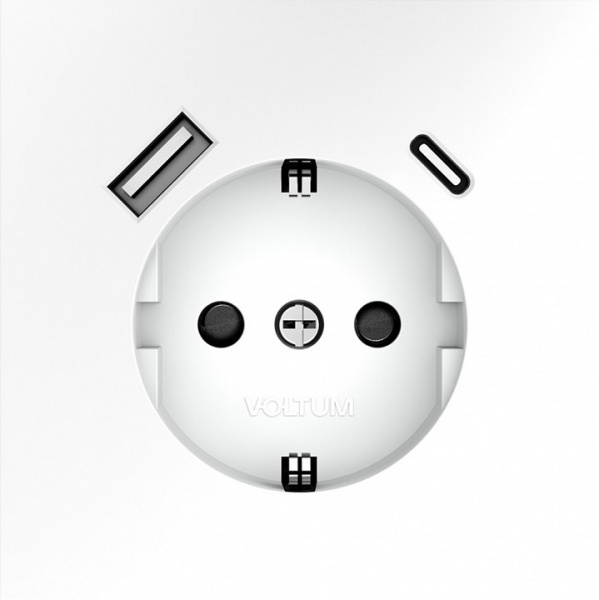 Розетка встраиваемая VOLTUM S70 с заземлением и защитными шторками, 16А, с USB, A+С, (белый матовый) Розетка встраиваемая VOLTUM S70 с заземлением и защитными шторками, 16А, с USB, A+С, (белый матовый)