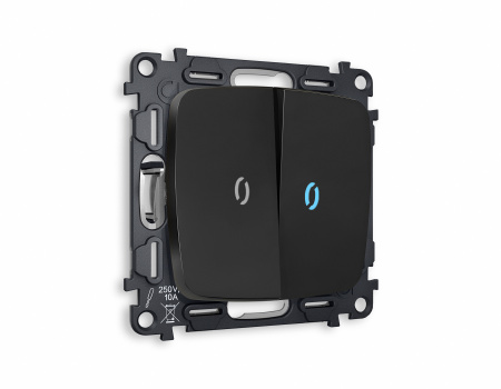 Комплект механизма 2-клавишного выключателя с подсветкой 10000K OMEGA MO804020 Черный матовый QUANT