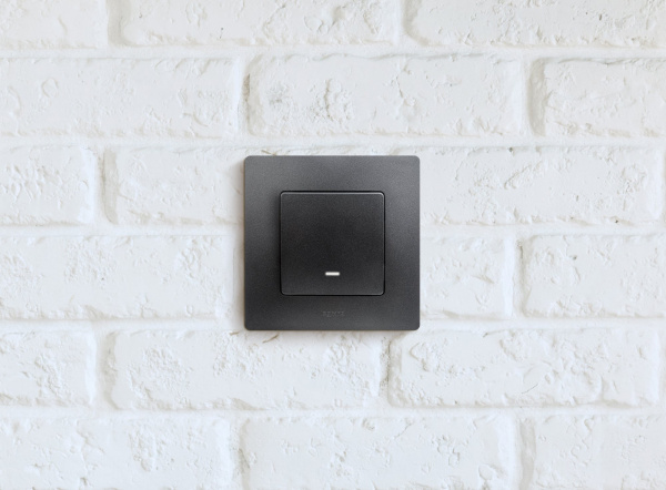 Legrand Etika Антрацит Выключатель 1-клавишный с подсветкой/индикацией, авт.клеммы, 10 AX, 250 В