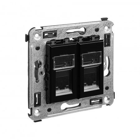 DKC Avanti Черный квадрат Розетка телефонная двойная