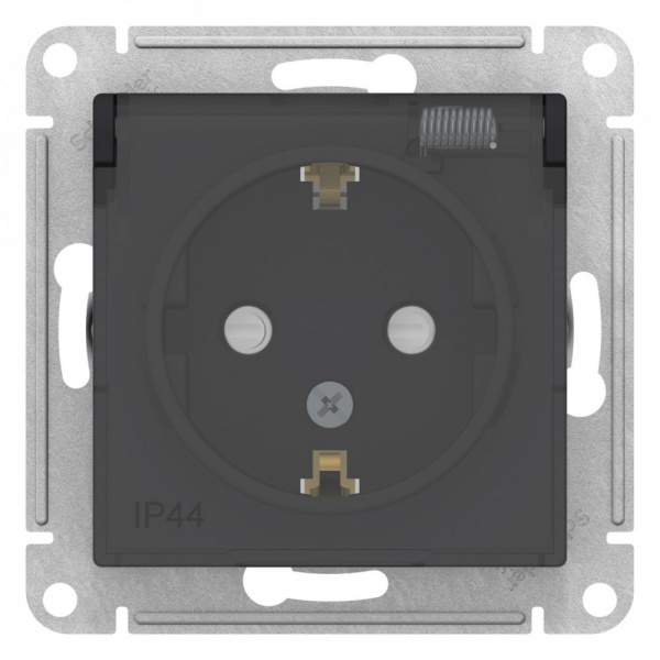 SE AtlasDesign Aqua Карбон Розетка с/з со шторками, с крышкой, 16А, IP44, механизм