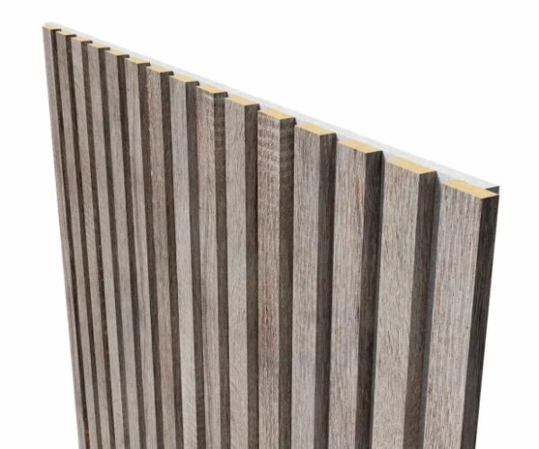 Акустическая панель, серый войлок, 2750х600х19мм, рейки МДФ дуб дымчатый