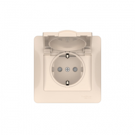 Systeme Electric Glossa Бежевый Розетка с зазем. со шторк. с крышк., 16А, IP20, в сборе, быстрозажим. клем.
