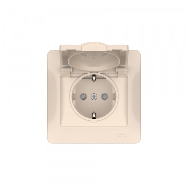 Systeme Electric Glossa Бежевый Розетка с зазем. со шторк. с крышк., 16А, IP20, в сборе, быстрозажим. клем.