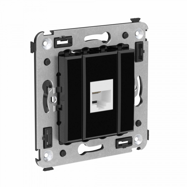 DKC Avanti Телефонная розетка RJ-12 без шторки в стену одинарная, Черный квадрат