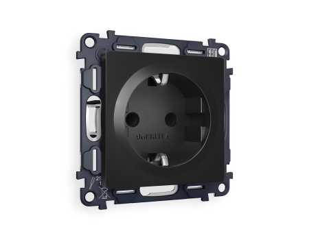 Комплект механизма электрической розетки ALFA MA807010 Черный матовый с заземлением и шторками 2P+E 16A-250V QUANT
