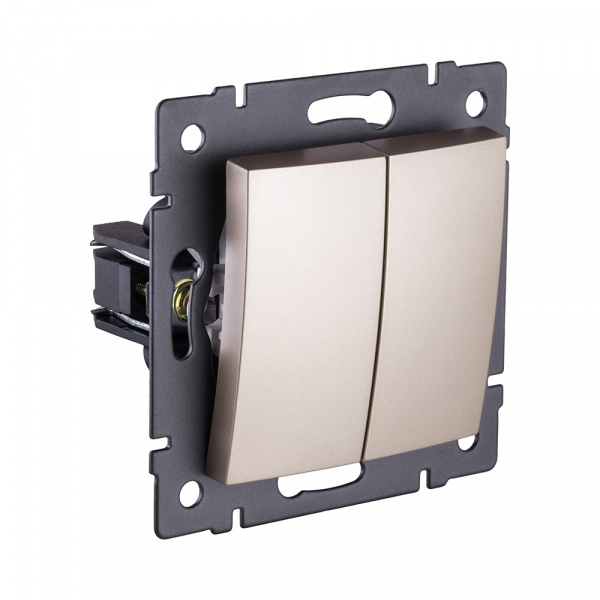 Выключатель 2-клавишный 10А/250В, изогнутый, золотой Kollinger REA-R-007GD для Aspekt, Eleganz, Reflex