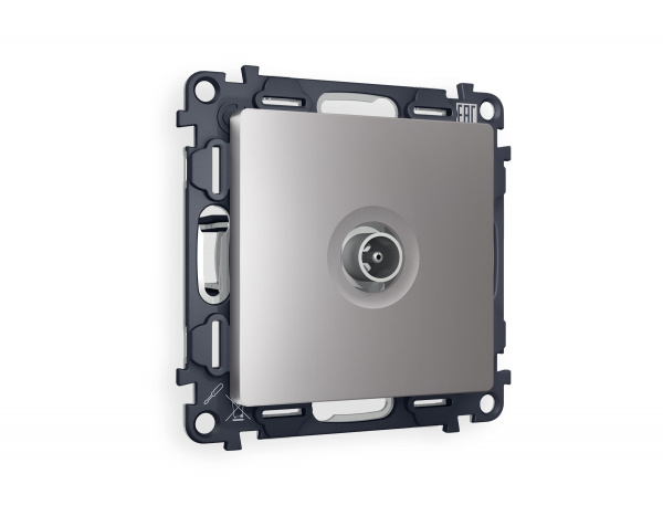 Комплект механизма TV розетки проходной ALFA MA513030 Сталь матовый 5-1000 MHz 4dB QUANT