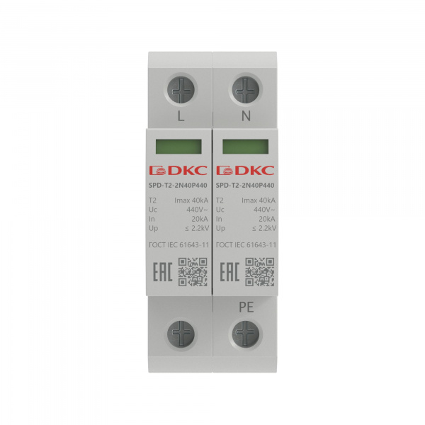 DKC УЗИП, тип 2, 2 полюса, Imax 40kA, со сменным модулем, Un 440V